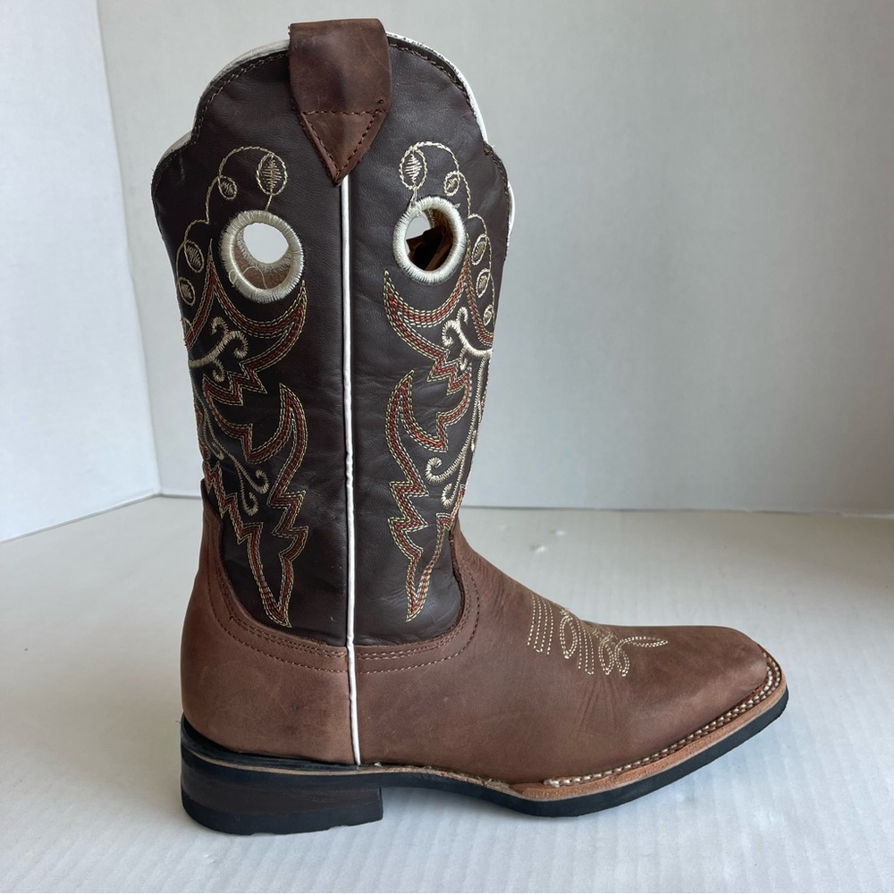 Brown Embroidered Heeled Boots